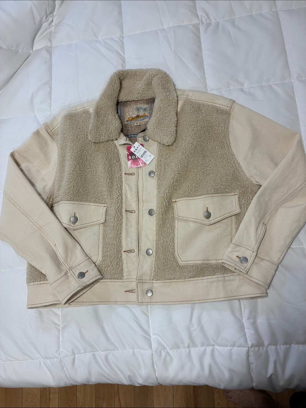 Size XXL - Roxy Cream Sherpa-Panel Jacket - NWT
